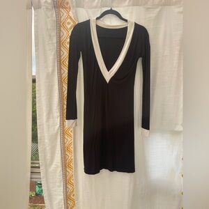 Moday Black and Cream Long Sleeve Dress